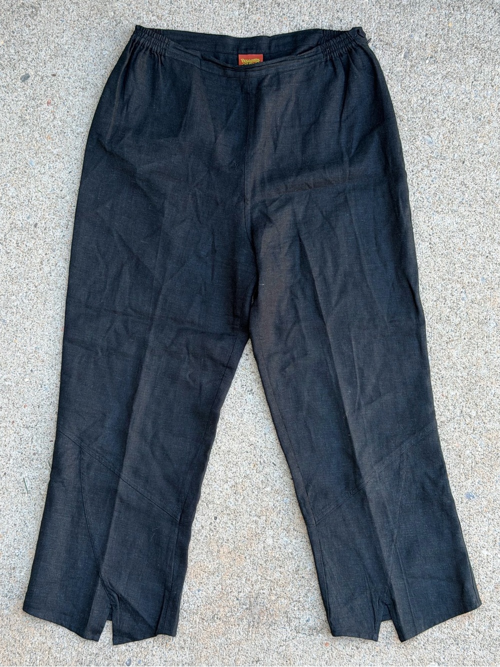 Terracotta Black Linen Blend Pull On Pants Ankle Slit Size Medium